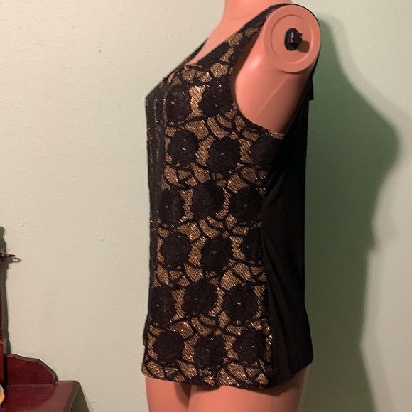 OBJECTS DART WOMENS Black Gold SLEEVELESS Tank Embroidery Flowers Large NewTag - Picture 5 of 8